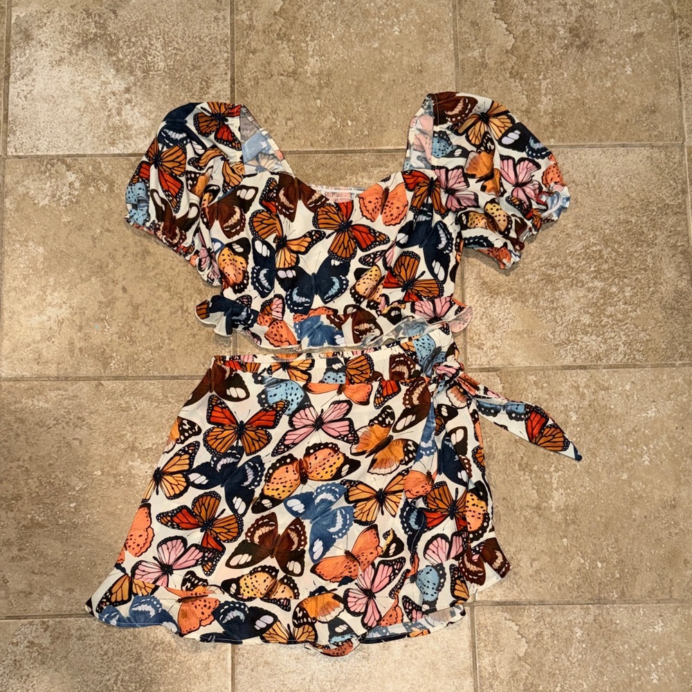 Show Me Your Mumu Butterfly Print Two Piece Set with Puff Sleeves